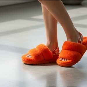 UGG FLUFF YEAH SLIDE WOMENS SLINGBACK SHEEPSKIN 1095119 CORAL Slippers.NWOT
